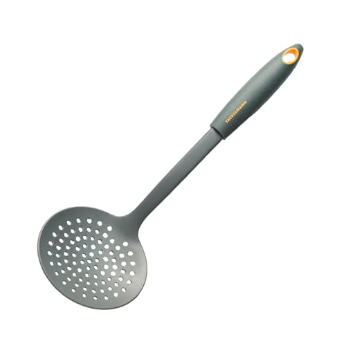 Fackelmann Espumadera Soft de Nylon para Fritos con Mango Antideslizante, Apto para Sartenes y Ollas con Recubrimiento Antiadherente, Color Gris y Naranja, 32X10,5 cm, 1 ud.