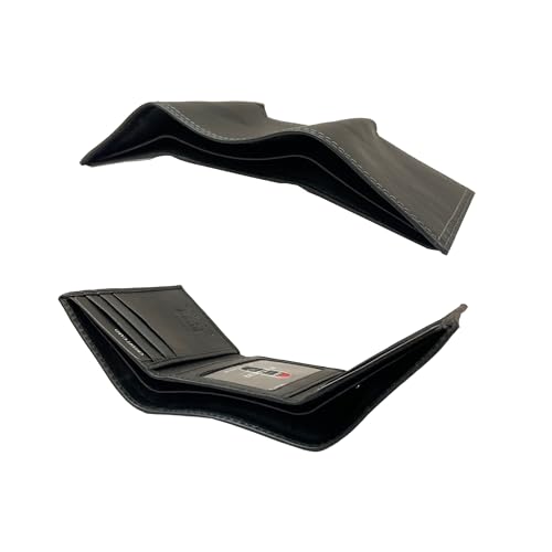 RIVET & BURR Genuine Leather Trifold Wallet for Men with RFID Blocking – Slim Vintage Wallet Gift Set with Box, Keychain & Vanity Tray – Double-Stitched Durable Design (Black)4