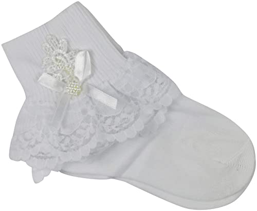 ToBeInStyle Girls' and Infants' Pack of 6 or 12 Ankle Socks with Lace Ruffle Trim and Ribbon3