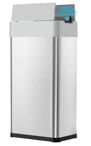 Clevich Automatic Rubbish Bin, 50L Touch-Free Motion Sensor Bin with Soft-Close Lid, Bag Retainer & Display Light, for Kitchen/Living Room/Office (Silver)