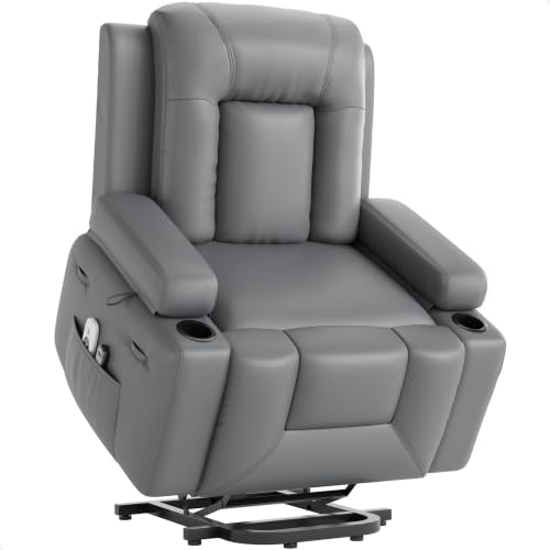 Image of GarveeHome Power Lift Recliner Chair - Heat and Massage, PU Leather Electric Lift Recliner for Elderly & Mobility Impaired, Adjustable Back and Legs, Heavy Duty Lift Chair for Seniors