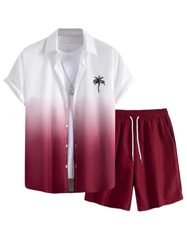 Floerns Men's 2 Piece Outfit Hawaiian Button Down Shirts and Shorts Set3