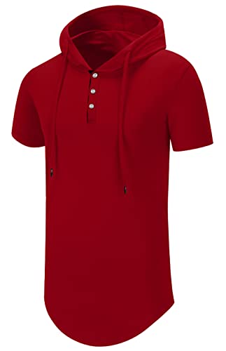 Kuyigo Men Fashion Hoodie Short Sleeve Athletic Sport Sweatshirt Solid Color Pullover Red 4X-Large #TOP4