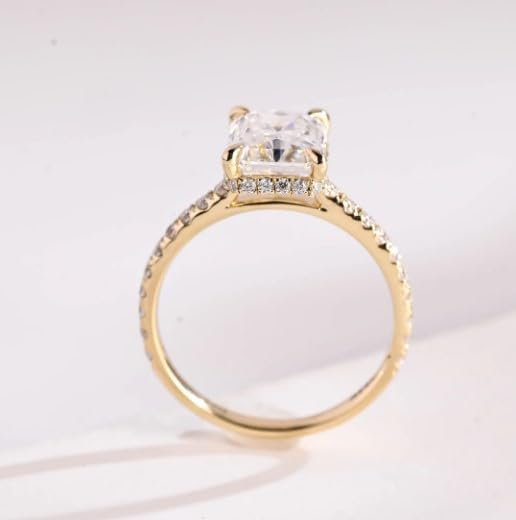 2.5 Ct Radiant Cut Moissanite Diamond Engagement Ring,14 Kt Solid Gold Plated Half Internity Hidden Halo wedding gift,Radiant Moissanite 4 Crew Prong Wedding Ring For Women,Gift For her,Size 3-13.