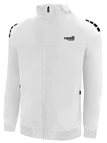 Capelli Sport Windbreaker Jacket, Youth Lightweight Hooded Pullover Coat with Zipper Pockets, Black, Medium (10-12)