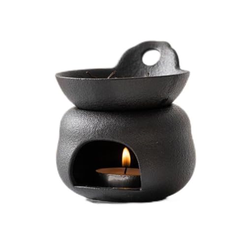 Lámpara aromática de cerámica con soporte para velas de té, quemador de cera fundido, diseño dividido, color negro
