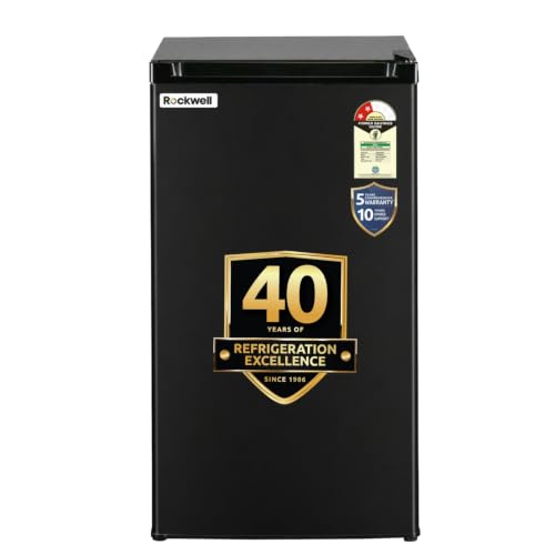 Image of ROCKWELL Mini Fridge with Freezer, 2 Star Rated | 5 Year Warranty, Direct Cool Technology, Compact Build, Ideal for Bedrooms & Small Spaces
