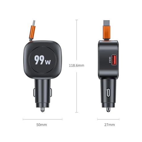 Cargador de coche 99W retráctil de carga rápida triple para mechero de 12V y 24V 7