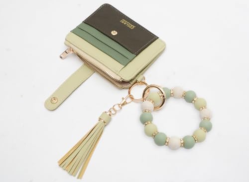 Image of COOLANS Silicone Bracelet Wristlet Wallet Credit Card Holder RFID ID Window Key Ring Tassel Slim Wallet Women Keychain Purse