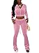 qfmqkpi Women Velour Full Sleeve Zip-Up Cropped Jackets and Straight Bell Bottom Pants Winter Outfits All Pink XS