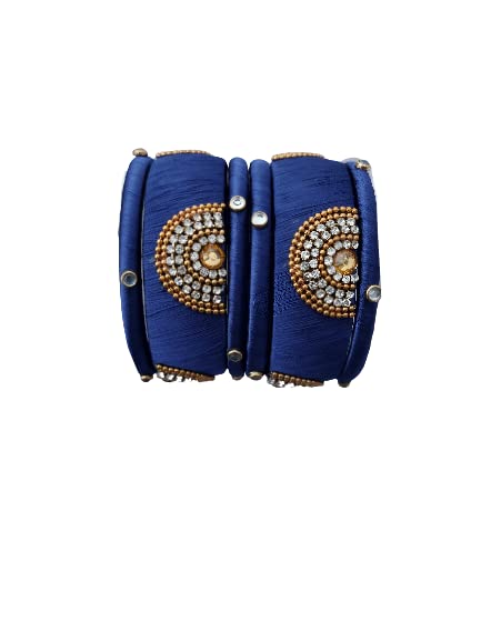 IJYASihan Handicrafts Kundan Work Silk Thread Bangle Kada For Women Girls 6 PC Set Wedding & Festive Occasion Handmade Multicolored Chura Chuda Chudi Stone Studded