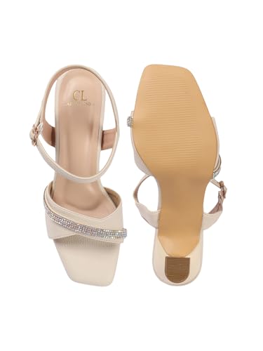Image of Carlton London women's Embellished Strap Ankle Strap Sculpted Heel Sandals