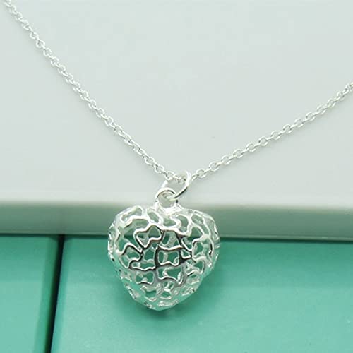 Bijoux en argent 925 pour femme avec pendentif cœur creux et finition miroir premium