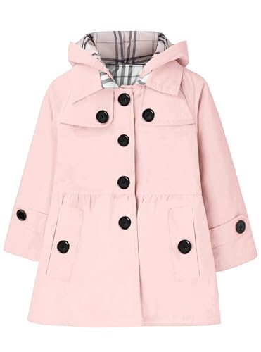 BINPAW Girls' Cotton-Padded Trench Coat Thicken Warm Single Breasted Outerwear Coat with Detachable Hood