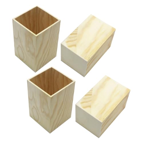 Hemobllo Portalápices de Madera sin Terminar 4 Piezas Organizador Multifuncional para Escritorio Vaso para Bolígrafos y Brochas de Maquillaje Almacenamiento Compacto para Oficina y