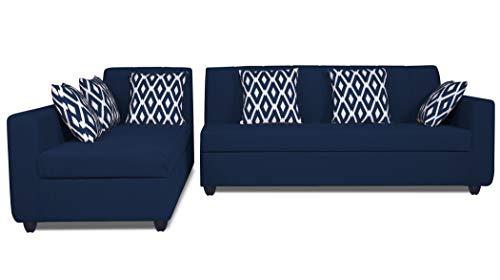 Image of Adorn India Rio Highback L Shape 6 Seater Sofa Set (Left Side Handle) (Blue)