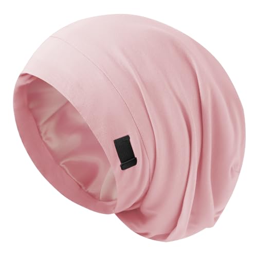 Image of ZHENSILK Silk Bonnet for Sleeping Women, Adjustable Silky Satin Lined Sleep Cap, Silk Hair Wrap Slouch Beanie Hat
