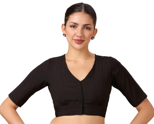 Image of Studio Shringaar Women Viscose Half Sleeve Smart V Neck Readymade Saree Blouse