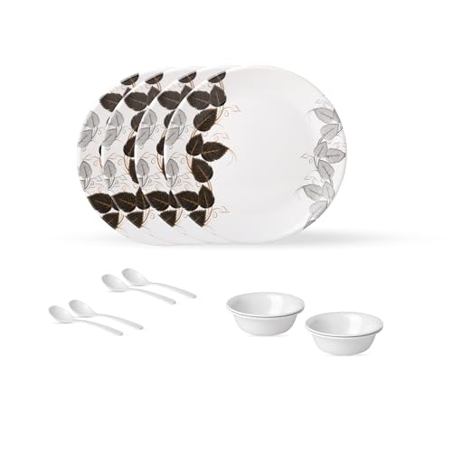Image of Golden Fish 12 Pieces Dining Set for 4 | Full Plates with Veg Bowls & Eating Spoons Combo | Basic Dinnerware Set for Daily Meals | Lightweight, Easy to Use & Ideal for Home, Hostel & Gifting 56
