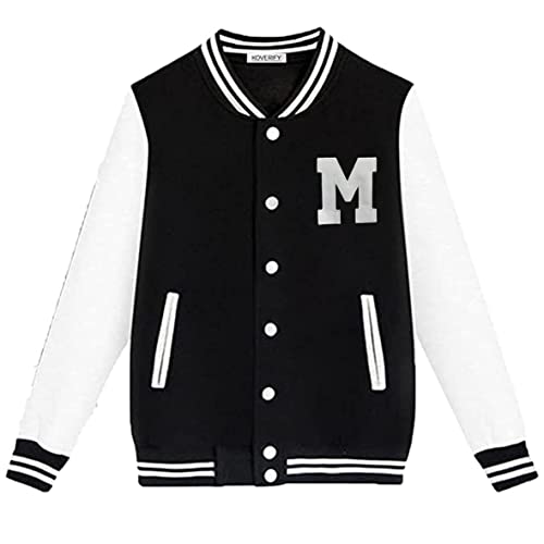 Koverify Unisex Adult Cotton Blend Standard Length Letterman Jacket (Black - M_Small)
