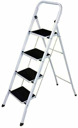 NEW FOLDABLE 4 STEP STEEL LADDER NON SLIP TREAD STEPLADDER SAFETY KITCHEN HOME INDUSTRIAL DIY | STEEL CONSTRUCTION STRONG DURABLE LONG LASTING | FOLD SPACE SAVING