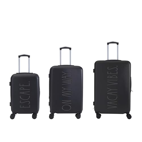 Rae Dunn Hardside Expandable Luggage Set | Spinner Wheels | Suitcase | Travel | Telescopic Adjustable Handle, Black, 3 Piece Set-20, 24, 28