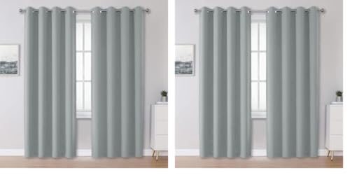 Image of IVAZA Living Room Bedroom Room Darkening Thermal Insulated Polyester Solid Blackout Curtain Noise Reducation Window Curtain 5 feet Set of 1(Grey) (Pack of 2)