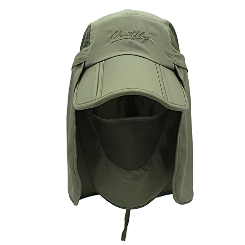 Llmoway Men Sun Caps Flap Hats Quick Dry Breathable Baseball Cap Uv Protection Hiking Cap Army Green #TOP1