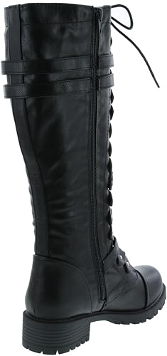 Premier Standard - Women's Lace-Up Strappy Knee High Combat Stacked Heel Boot2