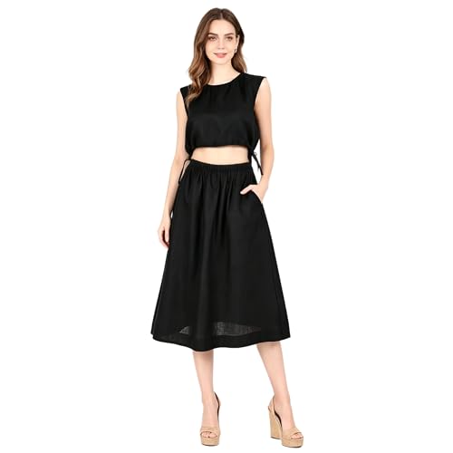 Tenue deux pièces en lin anti-transpiration ensemble jupe midi