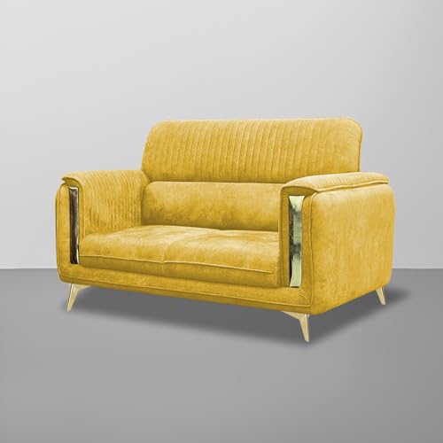 Image of Casaliving Gelio 3+2 Seater Sofa Set for Living Room (Yellow Colour) Premium Fabric Sofa
