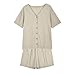 Women Linen Outfit Fashion Loose 2 Piece Loungewear Summer Shorts Suit Casual Solid Pajama Sweatsuit Matching Sets