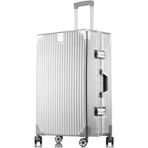 Suitcase, TSA Lock, semi-Mirrored, Aluminum e, Vintage, Travel, Business Trip, Quiet, Ultra-Lightweight, Silver (Double Compartment Specification) (White, 26 inches) (Titanium Gold 20 inches)2