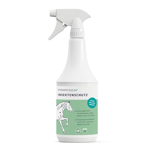 PFERDEPFLEGE24 Insektenspray Pferd DEET - Sofortiger Schutz & Langanhaltende Wirkung - 5 Größen - Fliegenspray stark Hochkonzentriert & Wirksam gegen Mücken, Fliegen, Bremsen & Zecken 1000ml