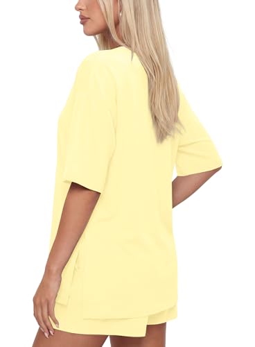 Image of Darong Women's 2 Piece Shorts Set Loungewear | oversized tshirts,crew neck top,drawstring shorts,elastic waist, side pockets,summer travel outfits