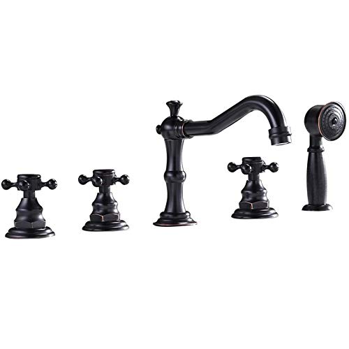 Mélangeur baignoire classique anti-fuite 5 trous noir avec douchette