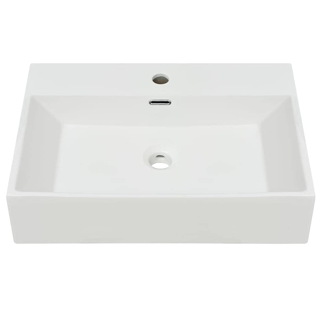 vidaXL Lavabo con orificio para grifo, cerámica, color blanco