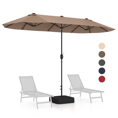 Giantex 13ft Large Patio Umbrella with Base, Double-Sided Outdoor Umbrella with Crank Handle, Umbrella Base Stand with 2 Sandbags, 12 Metal Ribs, Market Umbrellas for Garden Poolside Deck (Tan)