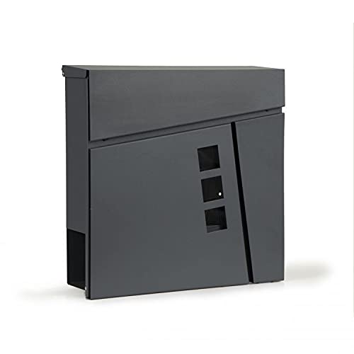 WTD HPB932-20-1 - Buzón de pared (con compartimento para periódicos separado, placa para nombre, 2 llaves), color gris oscuro Cover