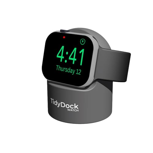 TidyDock Watch (grey) - Silicone body Dock for all Apple Watch models - Supports Nightstand Mode - Cable not included