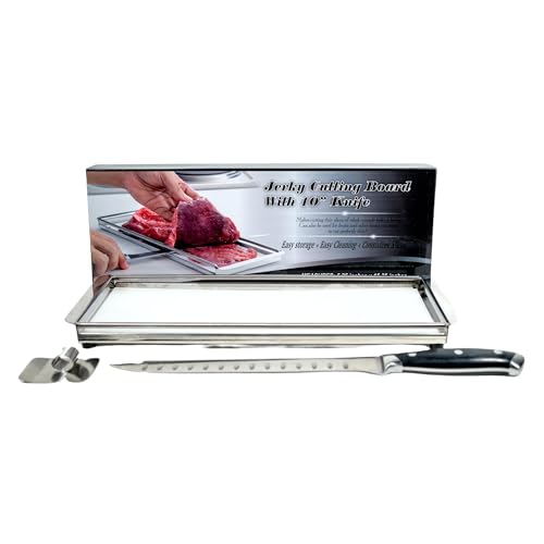 Stainless Steel Meat Slicer Cutting Board For Making Beef Jerky with 10 Inch Carving Knife and Finger Gaurd