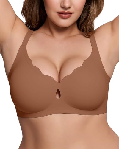 Image of ProKloud Wireless Bras for Women Wave Push Up No Underwire Bralettes Seamless Full Coverage Support Lift Everyday Bra Coffee