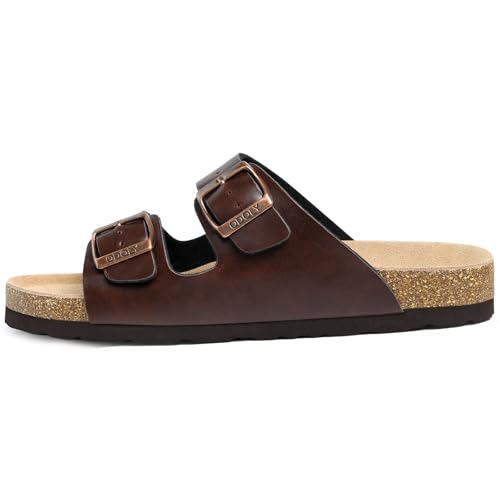 Image of ODOLY Unisex Comfortable Cork Footbed Slide Sandals with Arch Support | Adjustable Buckle, Lightweight Summer Sandals for Travel and Everyday Wear