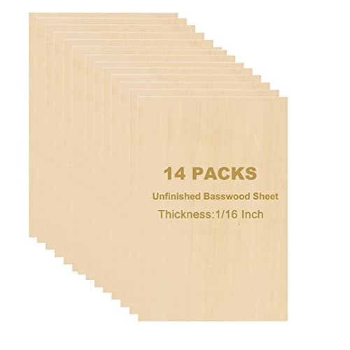 14Pcs Unfinished Basswood Sheet 12 X 8 Inch, 1/16 Inch Thin Square Wood Board Sheet, Grade Birch Plywood Sheet For Crafts, Diy Project, Mini House Building Architectural Model Making #TOP5