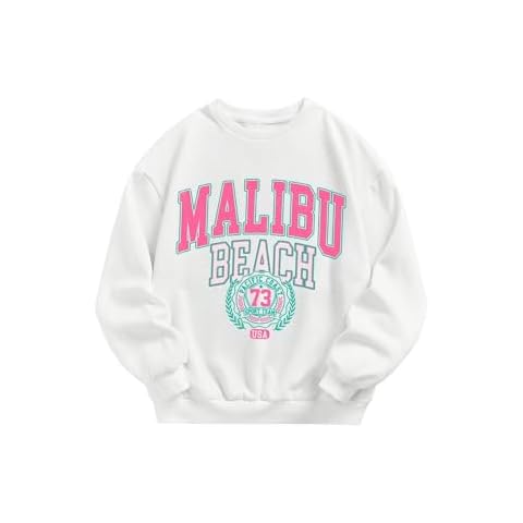 SOLY HUX Girl's Graphic Letter Print Sweatshirt Crewneck Long Sleeve Cute Drop Shoulder Pullover Tops White Letter 10-11Y Cover