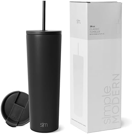 Simple Modern Insulated Tumbler with Lid and Straw | Iced Coffee Cup Reusable Stainless Steel Water Bottle Travel Mug | Gifts for Women Men Her Him | Classic Collection | 28oz | Midnight Black
