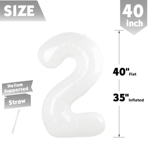 Image of 40 Inch White Number 2 Balloon Birthday Party Decorations for Men & Women