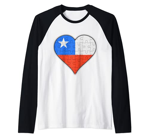 Chile Chilean Flag Heart Raglan Baseball Tee, Black