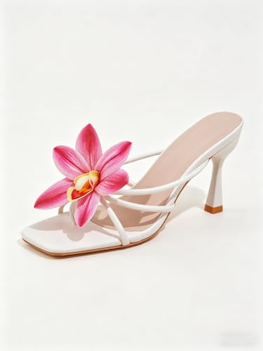 Image of MakeMeChic Women's Open Toe Floral Kitten Heels Flower Summer Beach Sandals