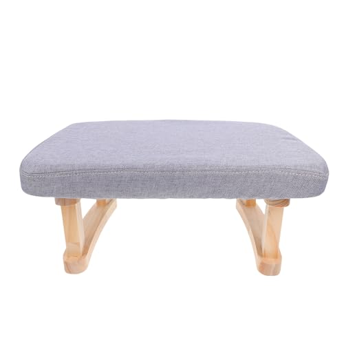 TOYANDONA Taburete de Madera Maciza Tapizado Gris, Taburete Multifuncional Pequeño para Sala de Estar y Yoga, Reposapiés Portátil para Cambiar Zapatos, Banco Compacto para Dormitorio